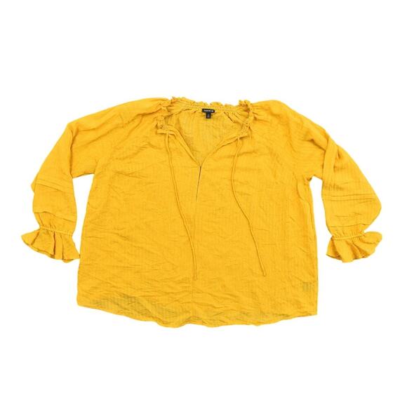 Torrid Plus Size 2 Blouse Preowned Light Fabric Long Sleeve Mustard Yellow - Picture 1 of 8